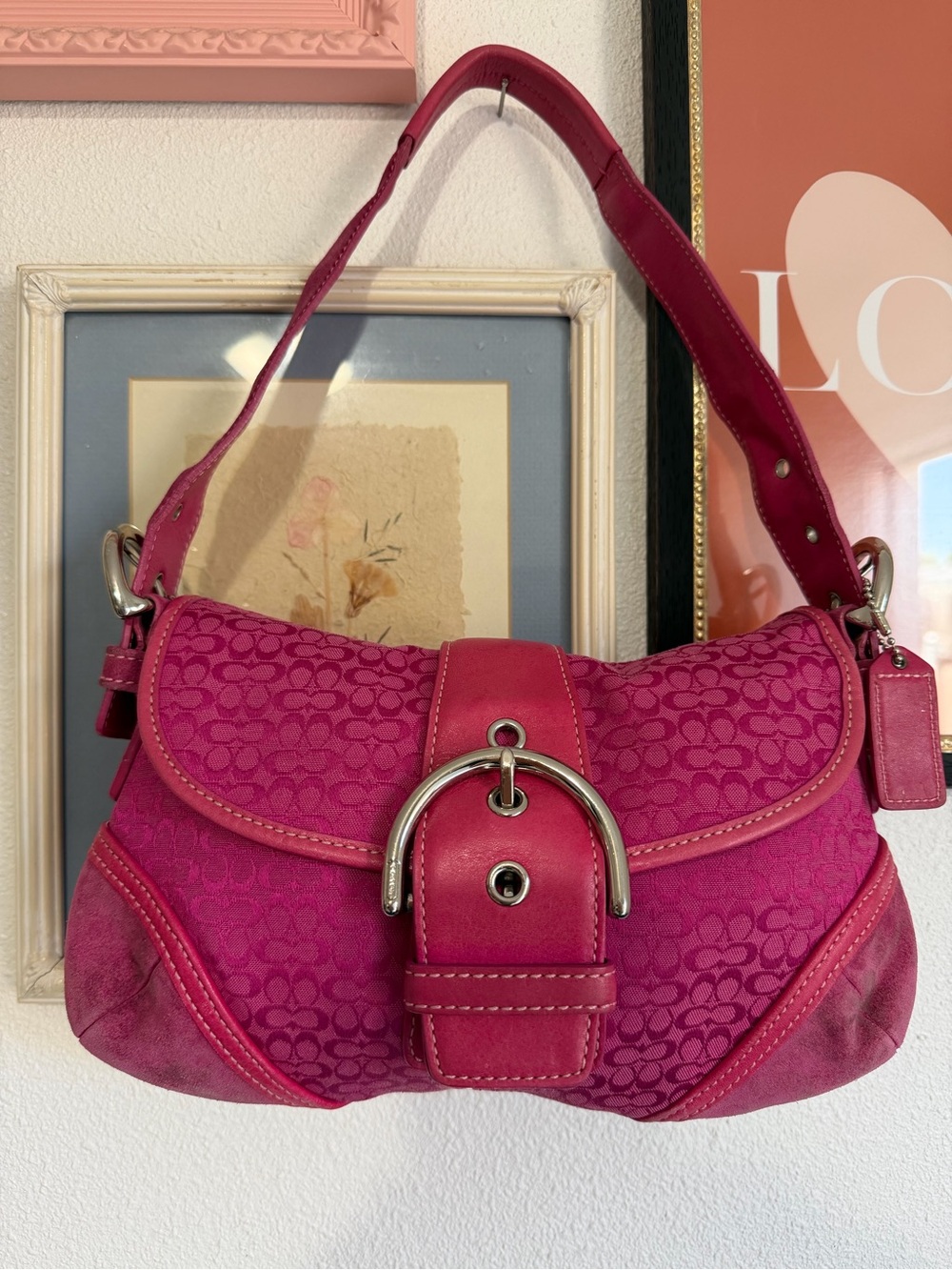 Coach 6818 Mini Soho Signature Canvas Buckle Shoulder Bag in Pink